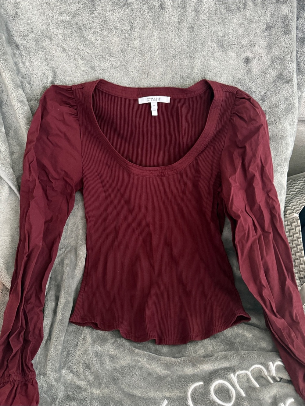 Derek Heart Burgundy Ribbed Scoop Neck Long Sleeve Top